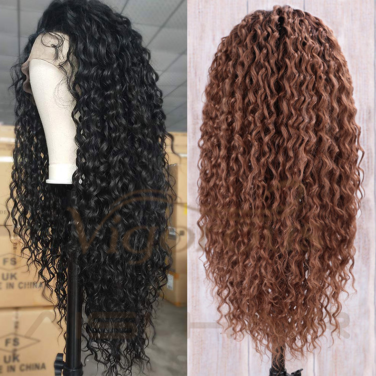 Vigorous Cheap Vendor Wholesale Afro Curly Deep Wave Black Brown Lace Front Wigs Synthetic Hair For Black Women Lace Front Wig