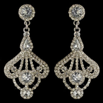 Rhodium Clear Rhinestone Vintage Dangle Earring Bridal Jewelry Earring