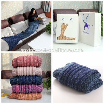 EAswet Handmade Knitted Mermaid Tail Blanket fleece mermaid tail blanket with packing box