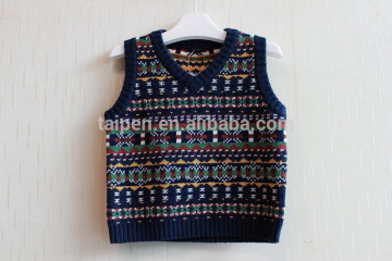 2016 Fashion sleeveless boys sweater V neck decorative pattern kids clothes