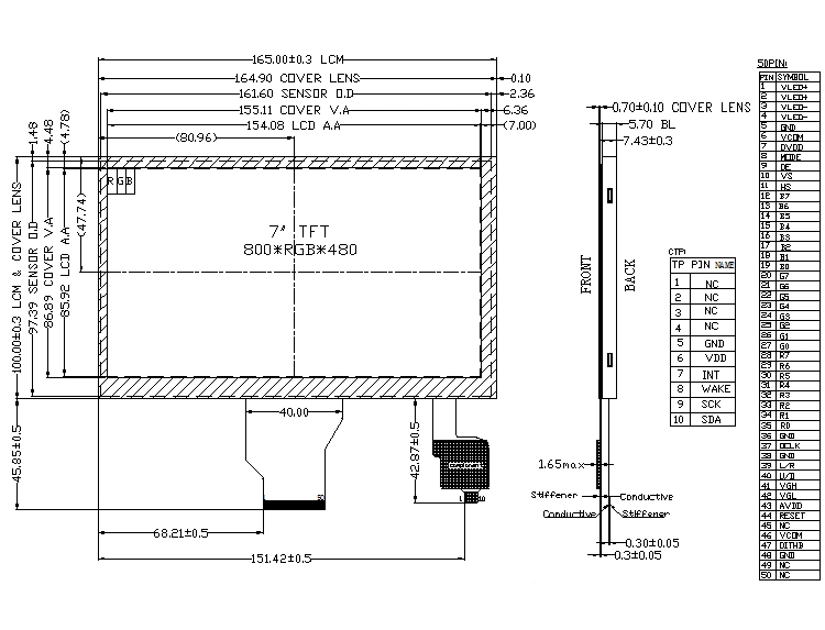 7.0" LCD with Capacitive Touch Screen Display FT5426 LCD Panel with Capacitive Touch Screen