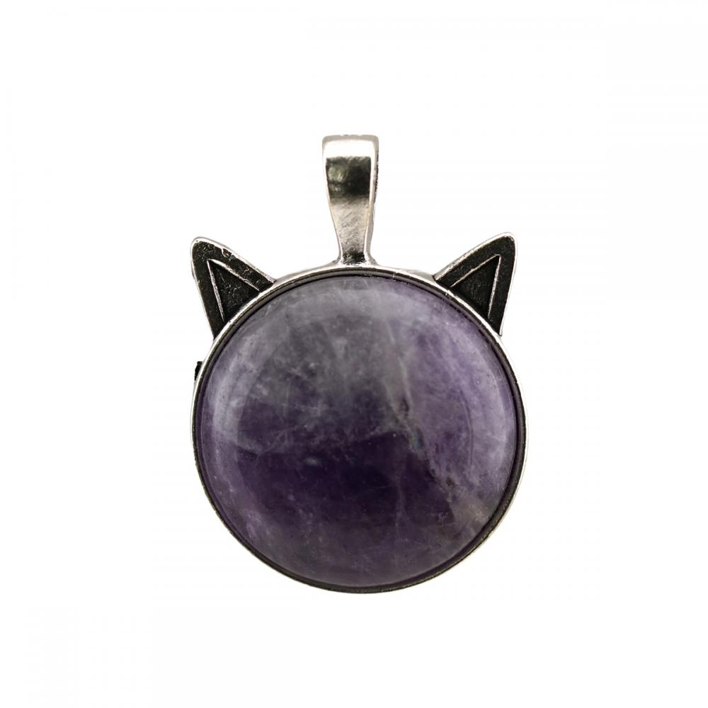 Gemstone chat Round Stone Pendant Natural Stone Crystal Animal Cat Cat argent plaqué PRENDRE PENDANT POUR LES JOIELLES DIY FABRIQUE DE NOUVELLE Arrivée