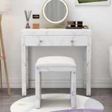 Tempered glass marble textured dressing table set
