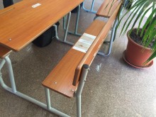wooden double school desk and chairs for study