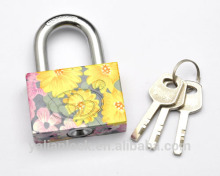 New Arrival flower painted Electroplating Small Cute square vane key pattern printing Iron Padlock