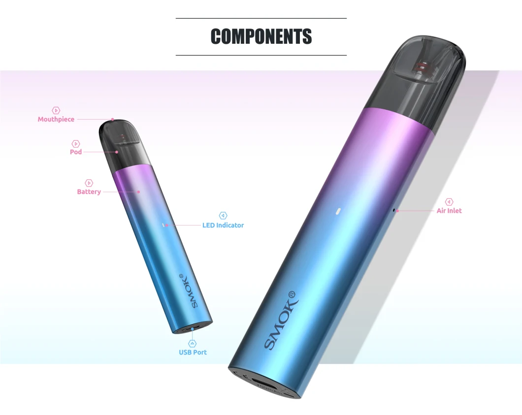 No Ash Vape Battery E Cigarette Fruit Flavor Vape Smok Solus Pod System Kit Tank Mod Elegante sigaretta elettronica Cartuccia Party Vape