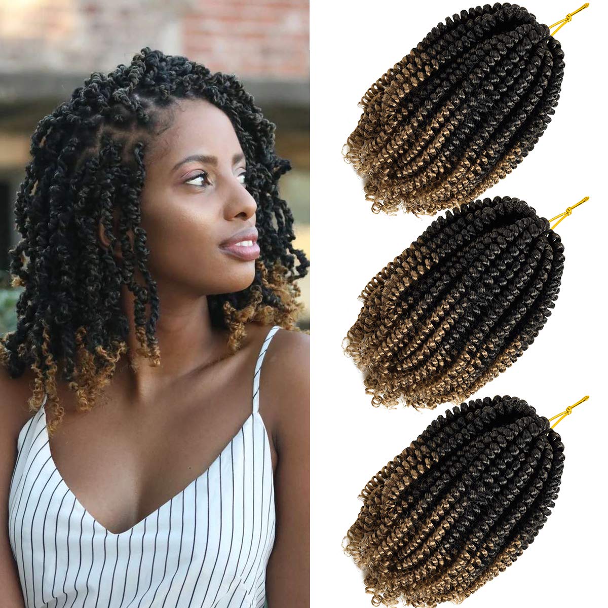 Pre-twisted Spring Twist Crochet Hair Extension Curly Spring Twist Braiding Hair Synthetic Fiber Solid And Mix Color