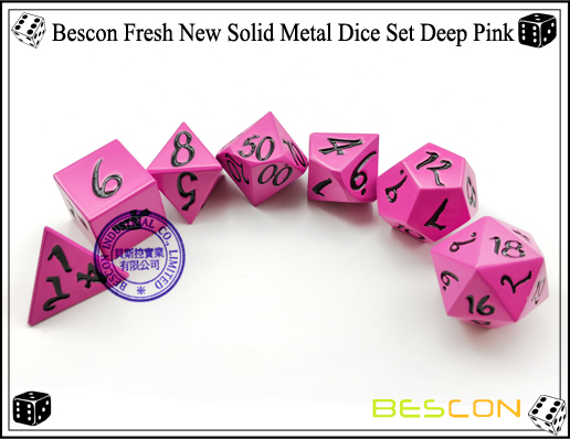 Bescon Fresh New Solid Metal Dice Set Deep Pink-5 Bescon Fresh New Solid Metal Dice Set Deep Pink-5
