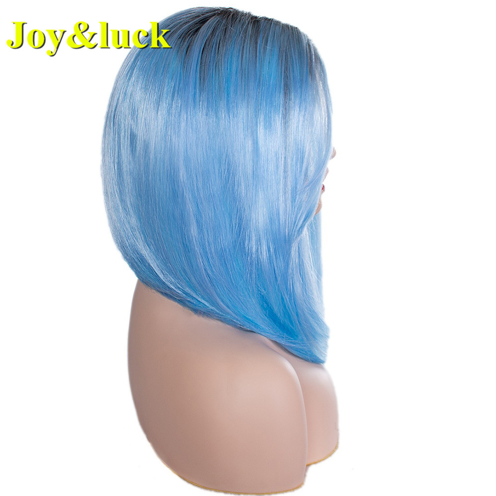 Ladies Wholesale Wig Shoulder Length Dark Root Party Cosplay Black Ombre Blue Natural Straight Short Bob Wig Synthetic Hair Wig