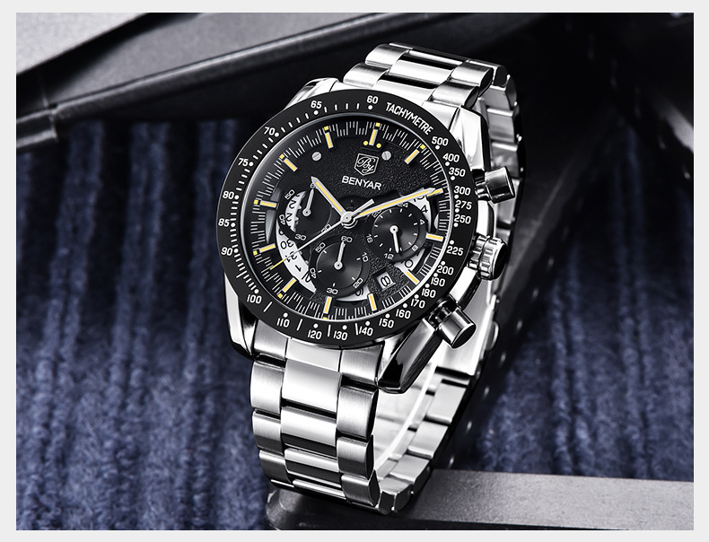 BENYAR Watch Luxury Brand Wristwatch Casual Fashion Men Quartz Watch Chronograph Luxury Military Leather Watch Relogio Masculino