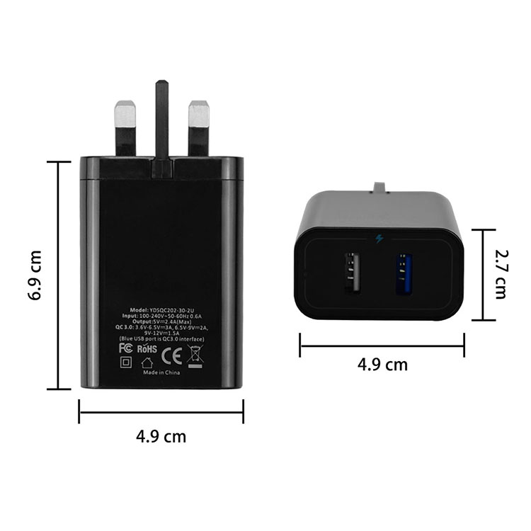 30W المملكة المتحدة التوصيل المزدوج منفذ USB شاحن الحائط