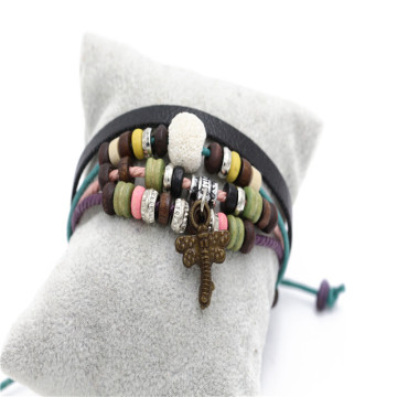 Personalized Colorful Jewelry Multi Wraps Lava Stone Leather Bracelet