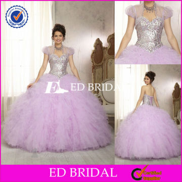 Q716 Cap Sleeve Jacket Puffy Gown Tulle Sequin Top Quinceanera Dresses In Purple