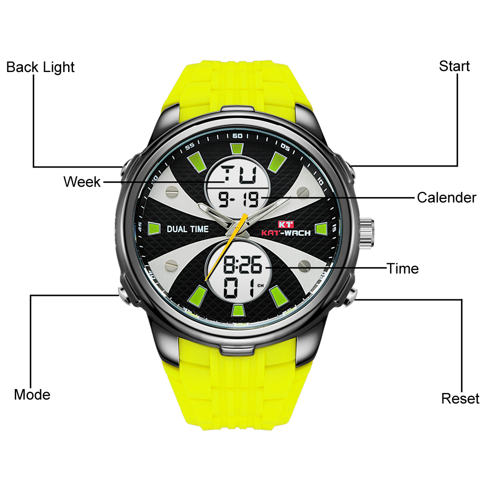 KAT-WACH 719 Men Digital Quartz Watch Silicone Strap Male Army WristWatches