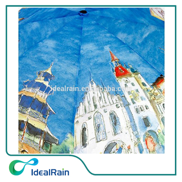 masterpiece oil painting automatic 3 folding compact umbrella