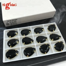 Top Grade Gold Plated Jet Black Teardrop Sew-on Stones