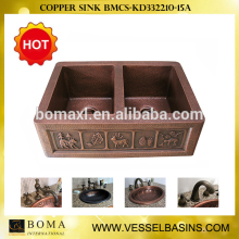 deep double bowl antique Copper Sink