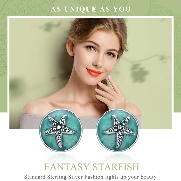 Creative Starfish Enamel S925 Silver Stud Earrings