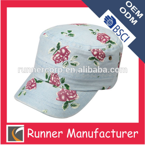 100% cotton promote flower custom print cap