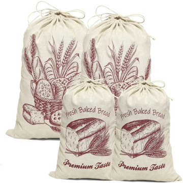 custom hot linen bread bag Reusable pull string bag All cotton bunched bread bag