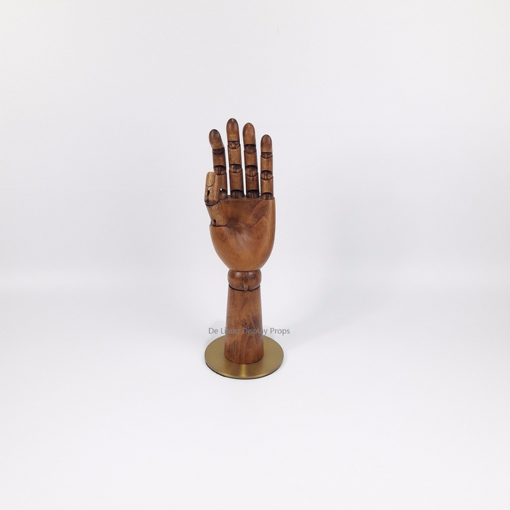 DLW480 Antique dark brown Dummy Wooden Hand Mannequin Display with titanium base joints adjustable beech wood 29cm hand length