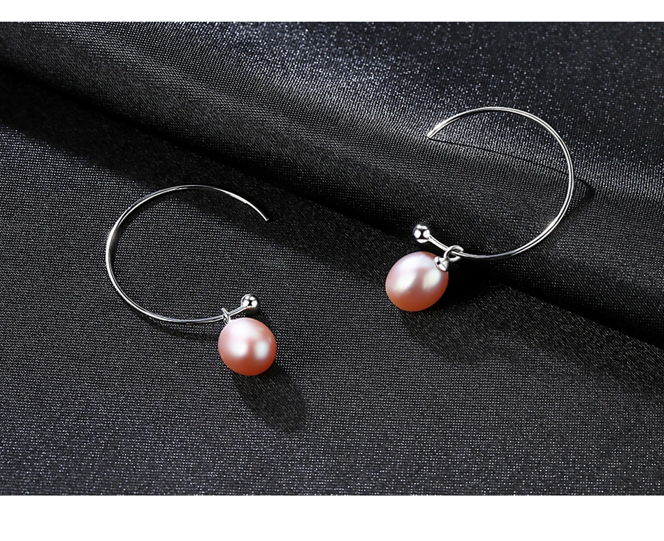 Fashion Big Circle 925 Sterling Silver Freshwater Pearl Drop Earrings