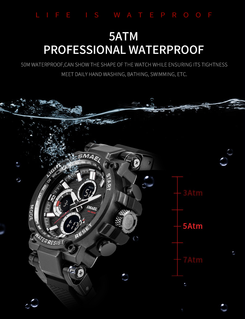 SMAEL 1803 Casual Watches For Men Digital Quartz Dual Display Multi-function Sports Watch