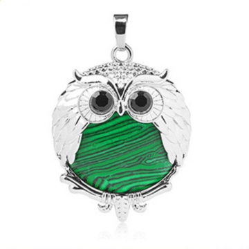 Malachite 24mm Beads Silver Owl Pendant