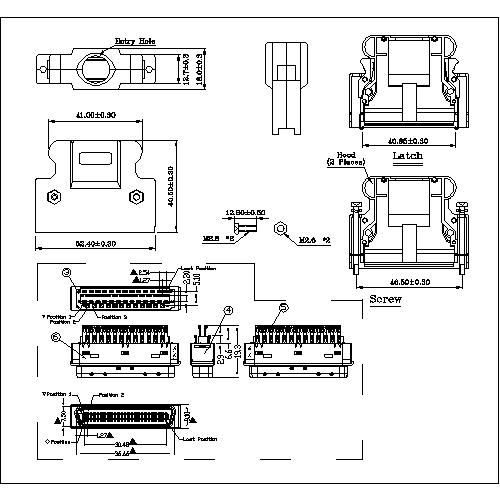 1.27mm Series 50P Hood Straight Exit Split With Solder Connector Molded Ribbon Type HPPCS02CNS-50XXX