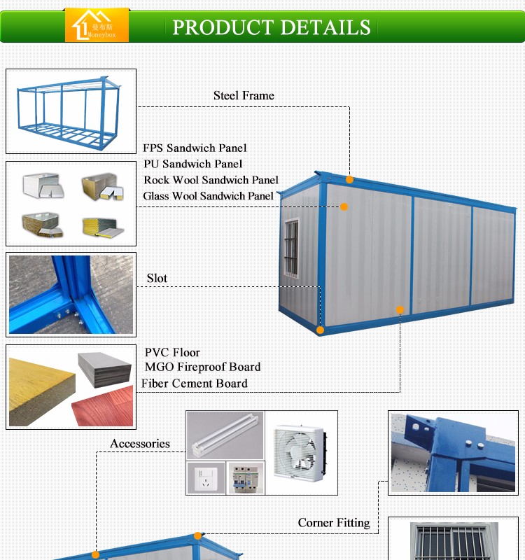 20ft china Desmontable casas prefabricadas baratas contenedor