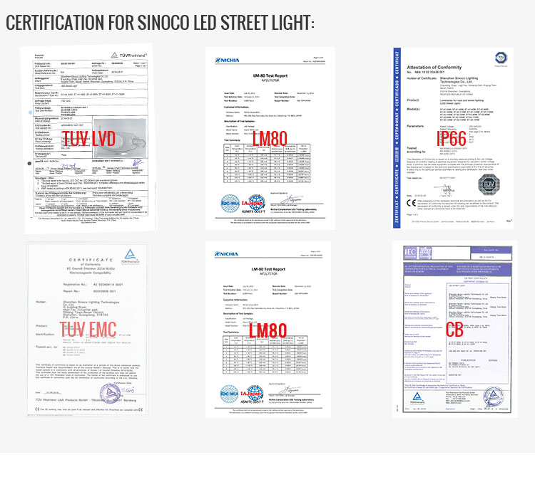 Sinoco ENEC TUV CB CE LM79 LM80 IP66 certification led garden lights 30W 40W 60W 80W 90W