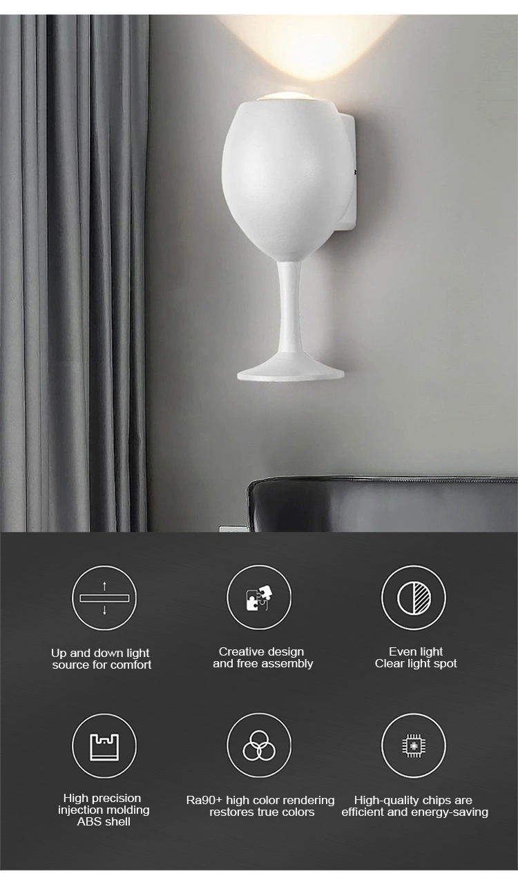 Modern Design Wine Glass Shape Wall Light Fancy Lamp aluminum waterproof light For Home Decor