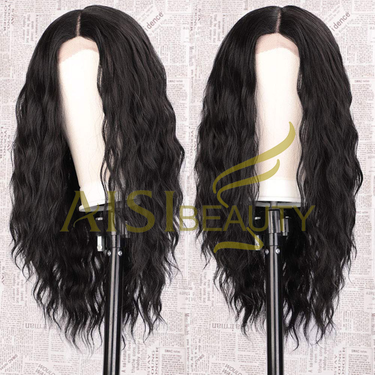 Aisi Beauty Wholesale Vendor 13x4 Long Wavy Natural Black Wig Afro Kinky Curly Synthetic Hair For Black Women Lace Front Wig