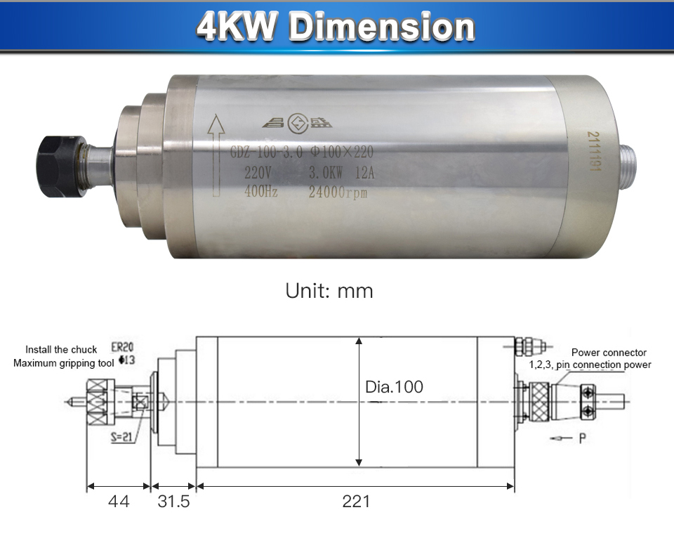VFD HY Inverter 1.5kW 2.2kW 3kw 4.5kw 5.5kw HQD 2.2kw ER20 water cooled spindle motor kit  220v/380v CNC wood working  spindle