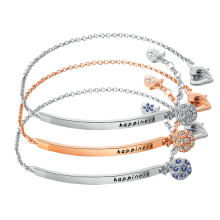 White Cz Rhinestone White Gold Copper Women Link Chain Bracelet Adjustable