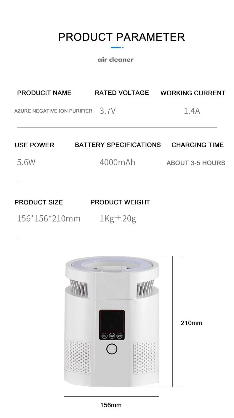 Portable Air Purifier Negative Ion Air Purifier with Smart Desk Lamp