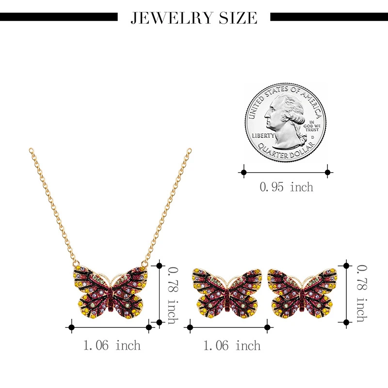 Creative Colorful Crystal Butterfly Pendant Jewelry Set