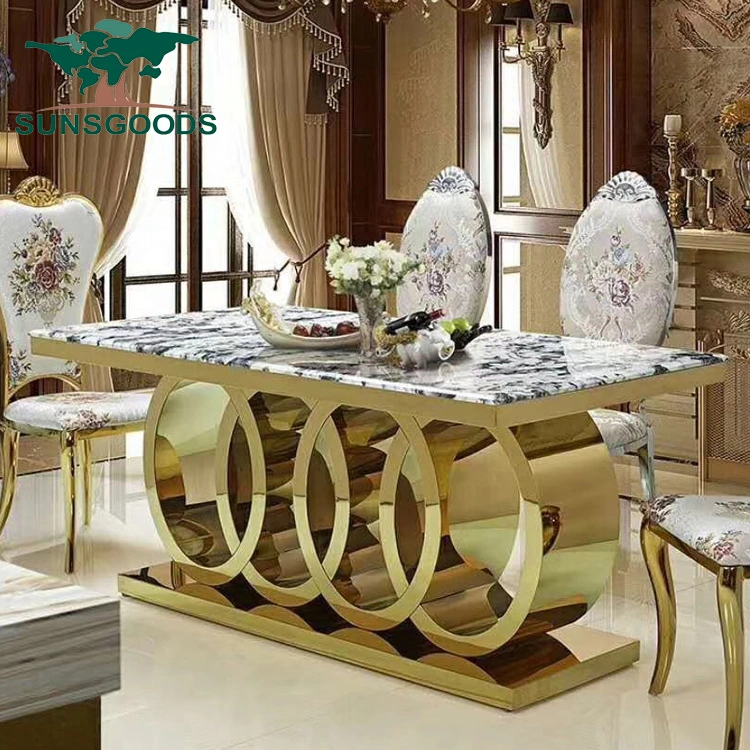 New Design Stainless Steel Marble Top Hotel Banquet Wedding Dining Table