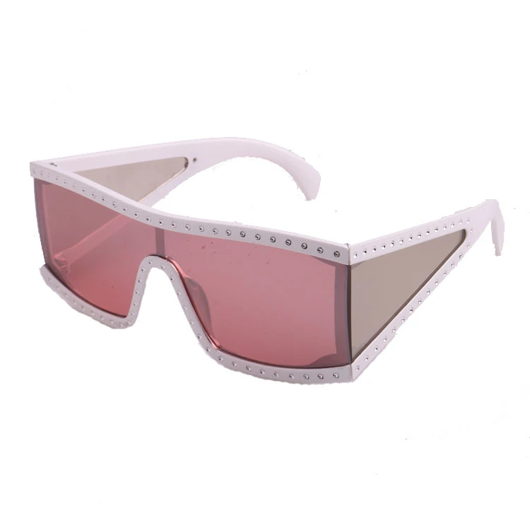 Fake Diamonds White Frame Strong Temple Retro PC Sunglass