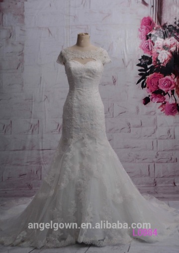 cap sleeves french lace beaded mermaid wedding dresses 2015 guangzhou with keyhole back L0984