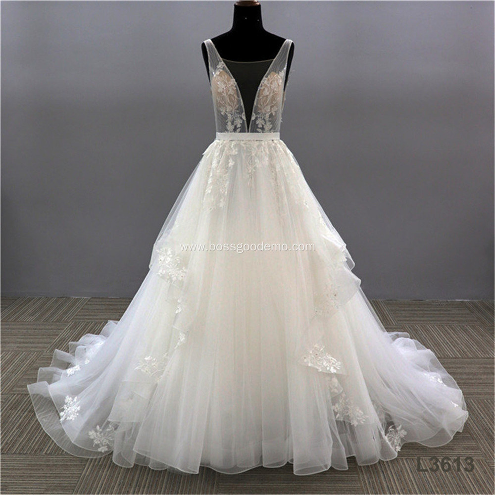 deep v crystal luxury boho sleeveless wedding dress