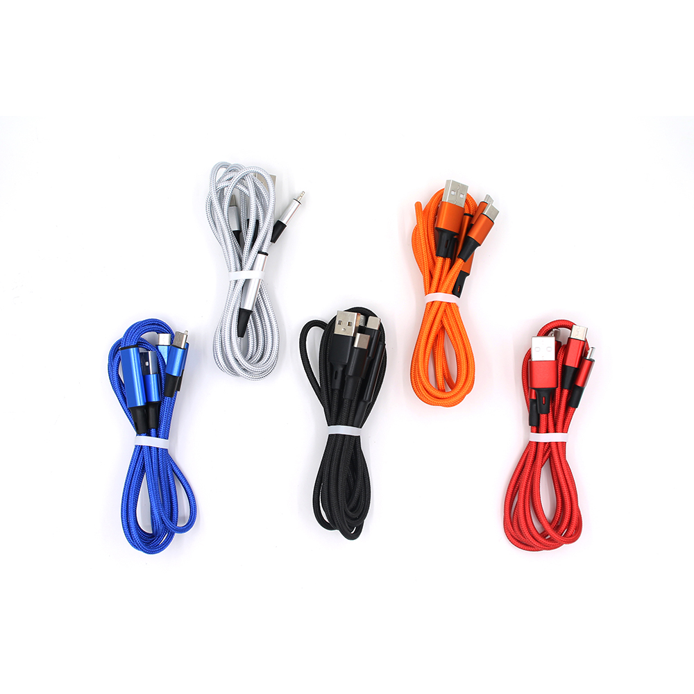 Yijiashishang Nylon braided 3-in-1 charging cable with iOS 8PIN, Micro USB and Type-C interface 2.A Aluminum Alloy connectors