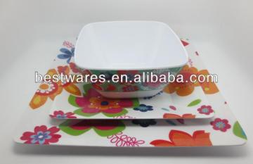 Wholesale 3pcs square shape fancy 100% melamine dinner set