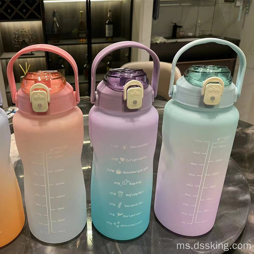 2000ml botol air plastik frosted dengan perubahan beransur -ansur botol mudah alih gim sukan cerek 2 liter botol