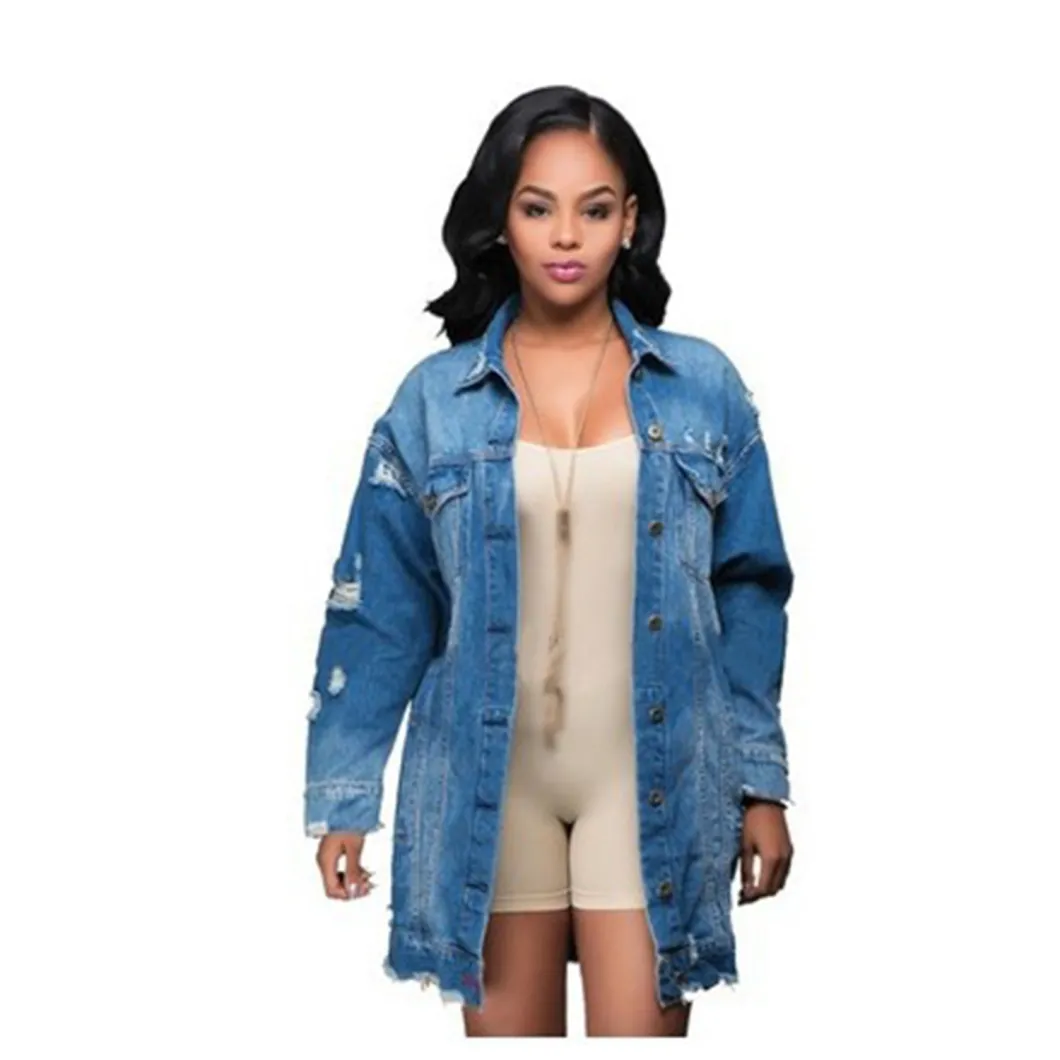 Superstarer Autumn New Fashion Hole Loose Student Long-Sleeved Plus Size 3XL Denim Jacket