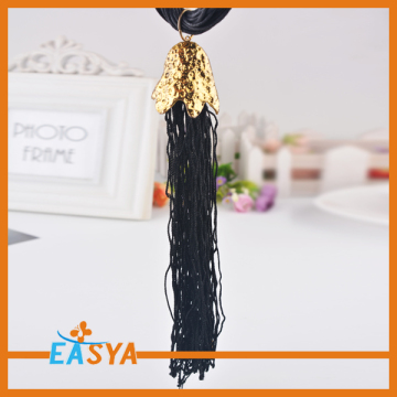 Black Rope Black Tassels Pendant Necklace