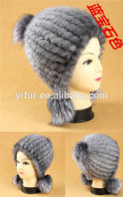 YRFUR YR056 Sapphire Color Knitted Mink Beanie Hat/Knitting Camouflage Pattern Hat/Russian Fur Hat Pattern