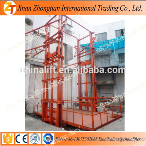 Wall mounted guide rail cargo lift platform used for indoor with 4.5m height