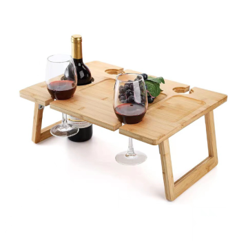 Bamboo Folding Picnic Table with Wine Rack