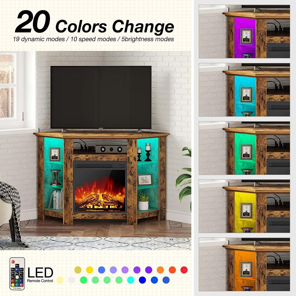 wooden Fireplace Corner TV stand with led